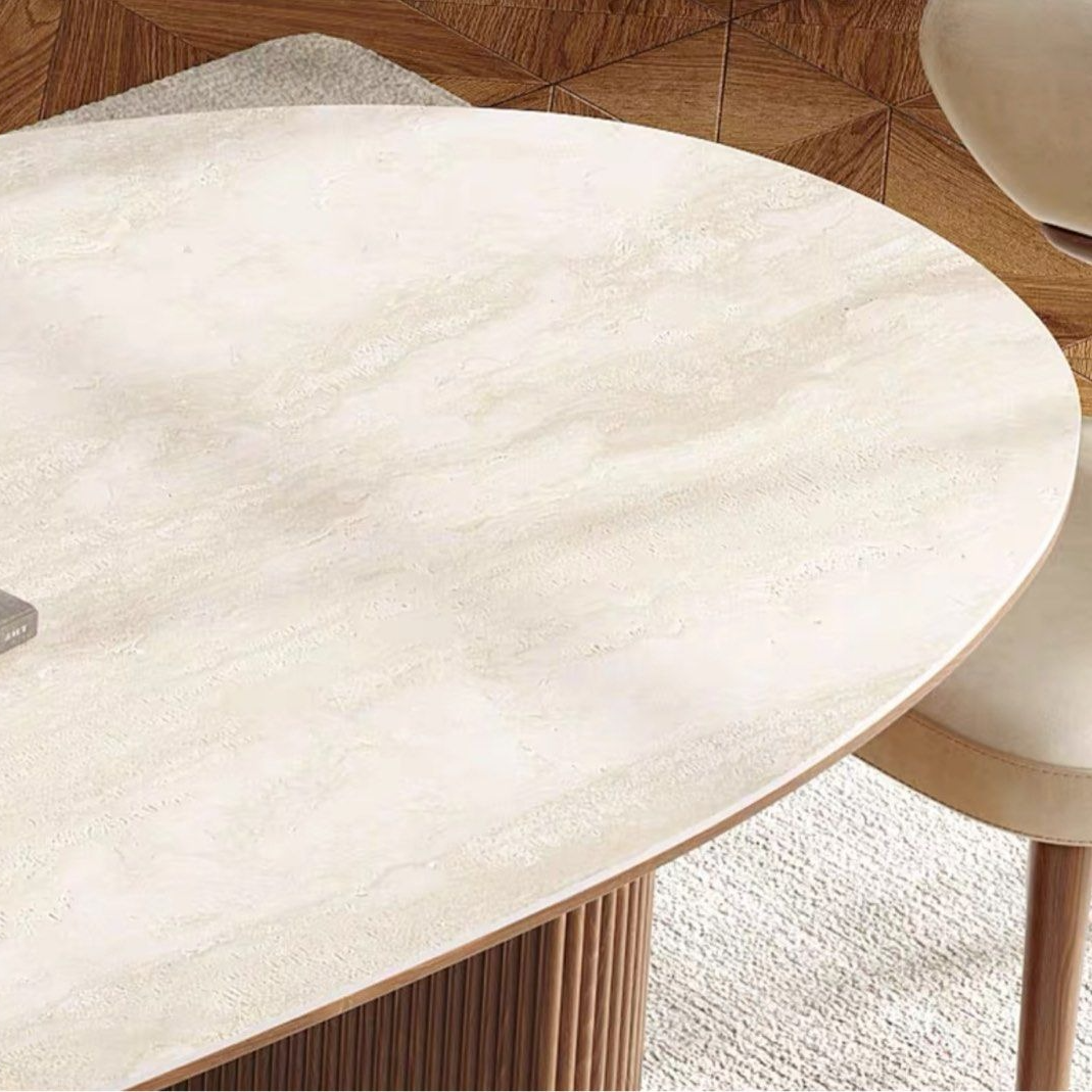 CLARENCE Japandi Travertine Sintered Stone Dining Table