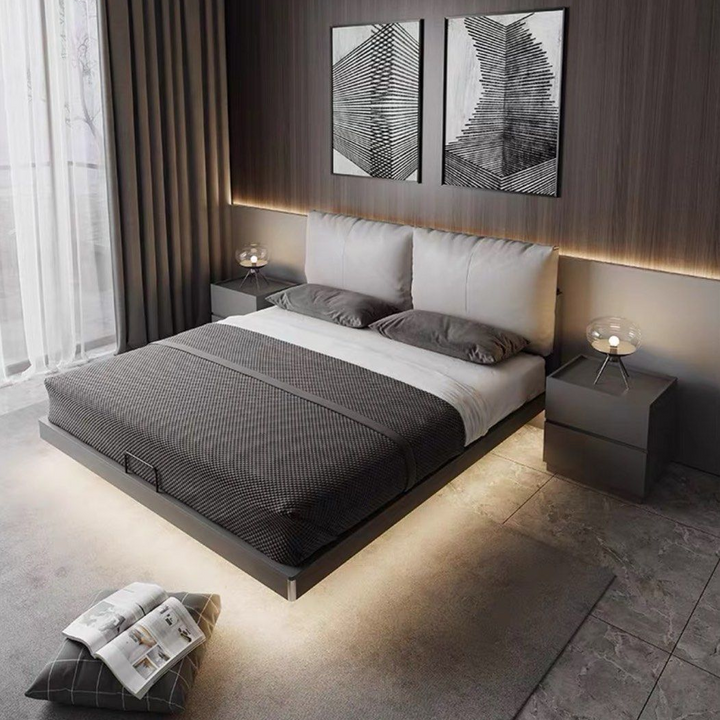 CALVRY Modern LED Floating Storage Bedframe