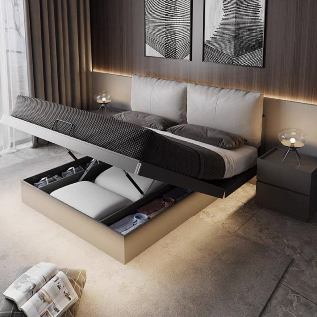 CALVRY Modern LED Floating Storage Bedframe
