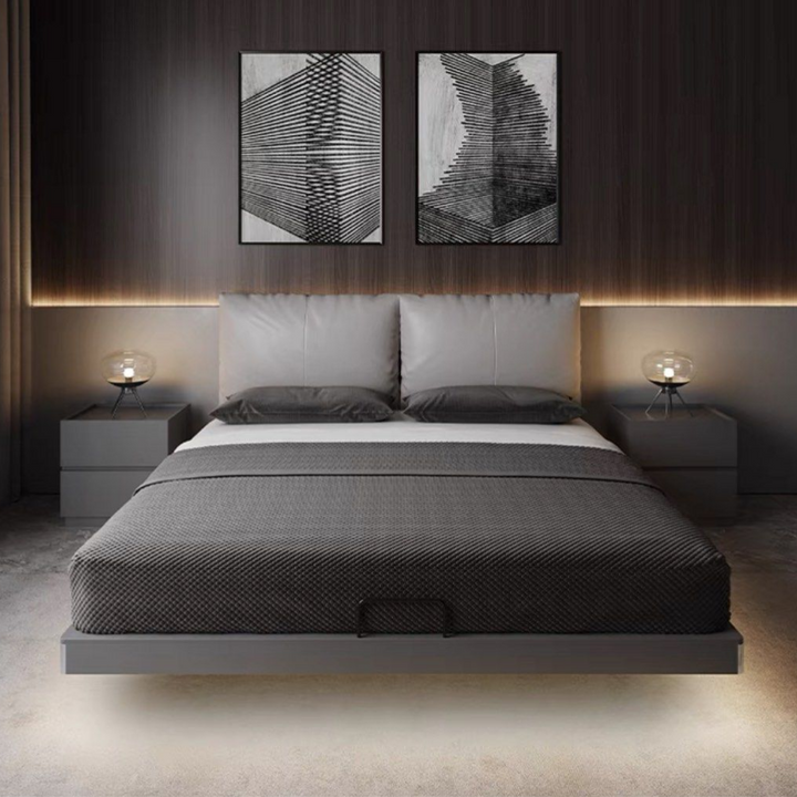 CALVRY Modern LED Floating Storage Bedframe