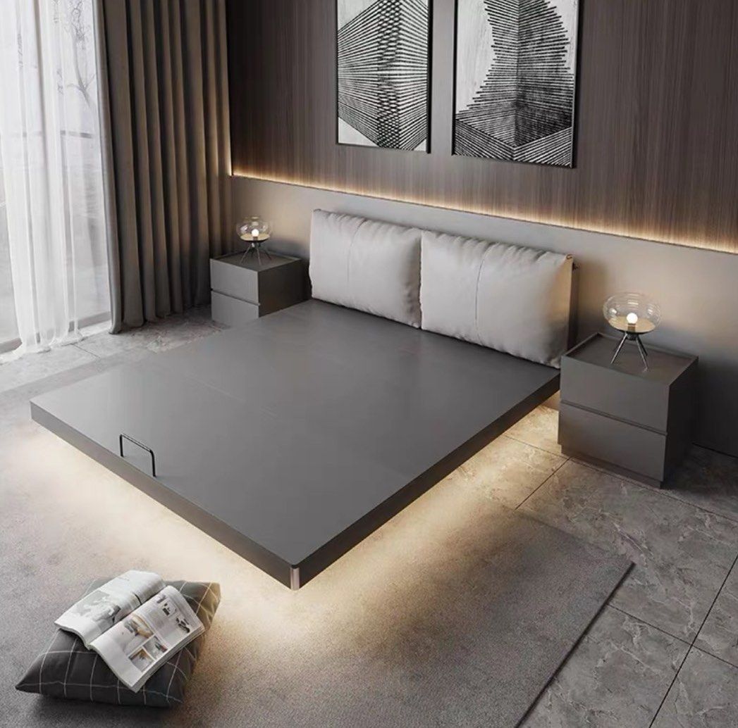 CALVRY Modern LED Floating Storage Bedframe