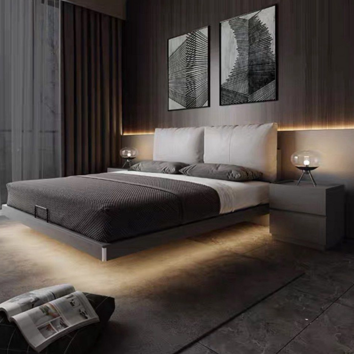 CALVRY Modern LED Floating Storage Bedframe