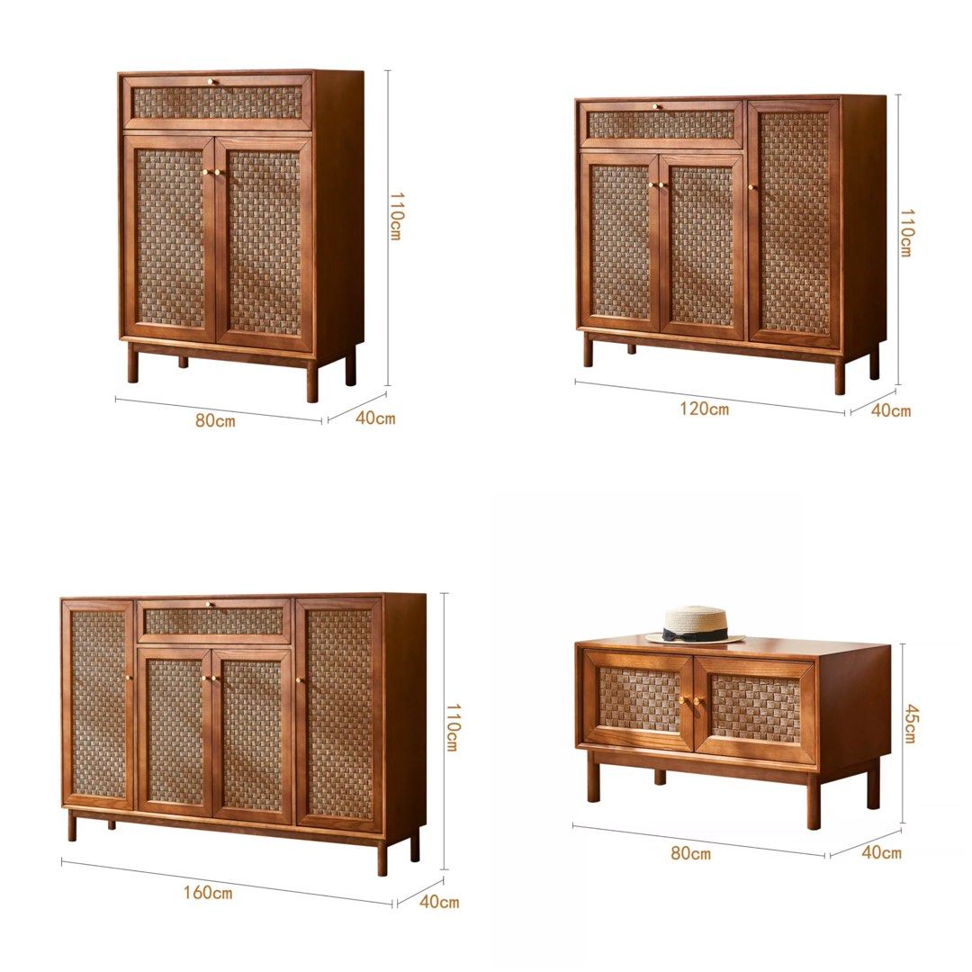 CARHIO Vintage Rattan Shoe Cabinet
