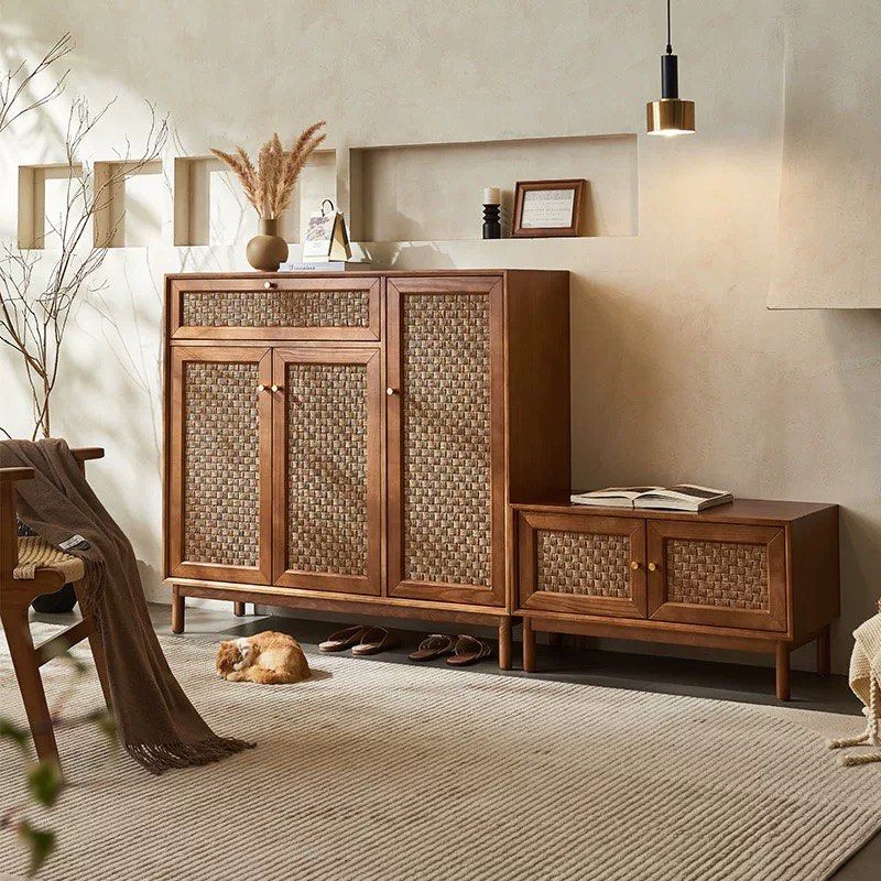 CARHIO Vintage Rattan Shoe Cabinet