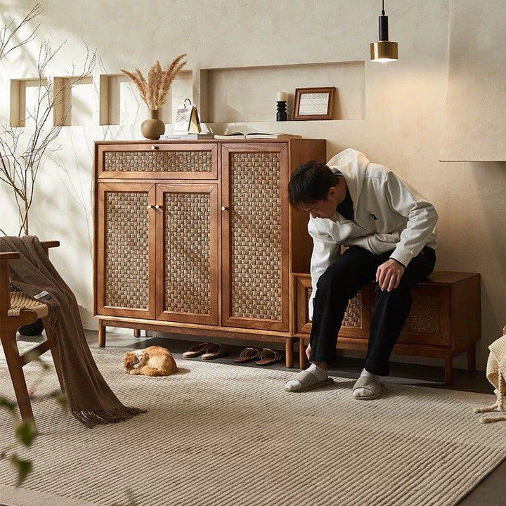 CARHIO Vintage Rattan Shoe Cabinet