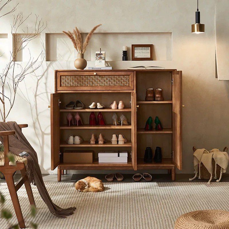 CARHIO Vintage Rattan Shoe Cabinet