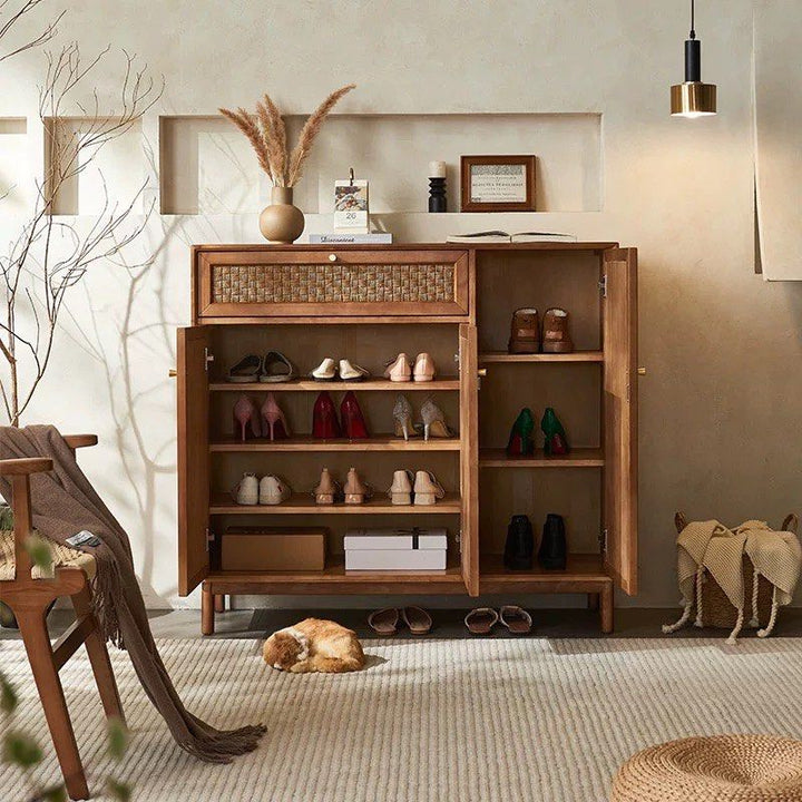 CARHIO Vintage Rattan Shoe Cabinet