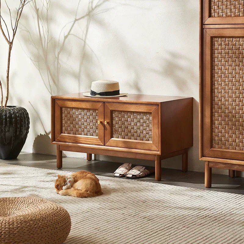 CARHIO Vintage Rattan Shoe Cabinet