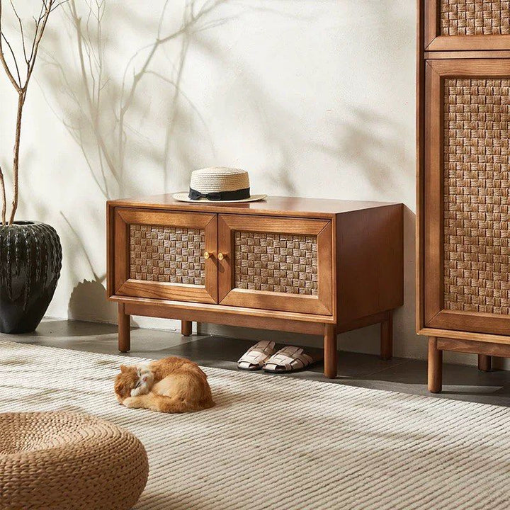 CARHIO Vintage Rattan Shoe Cabinet