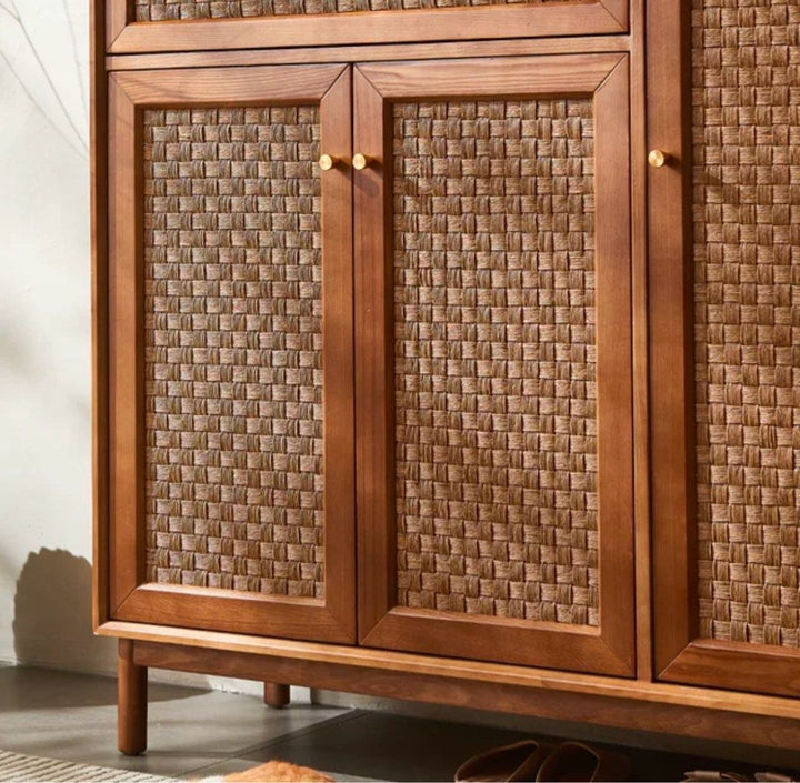 CARHIO Vintage Rattan Shoe Cabinet