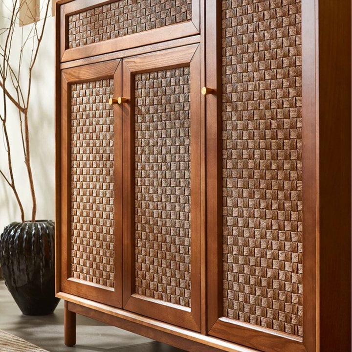 CARHIO Vintage Rattan Shoe Cabinet