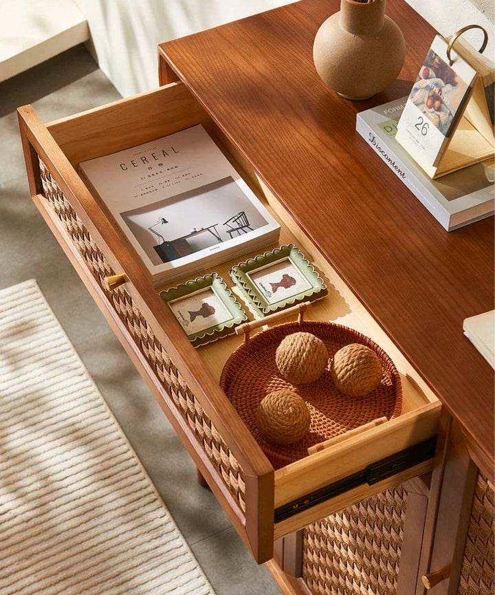 CARHIO Vintage Rattan Shoe Cabinet