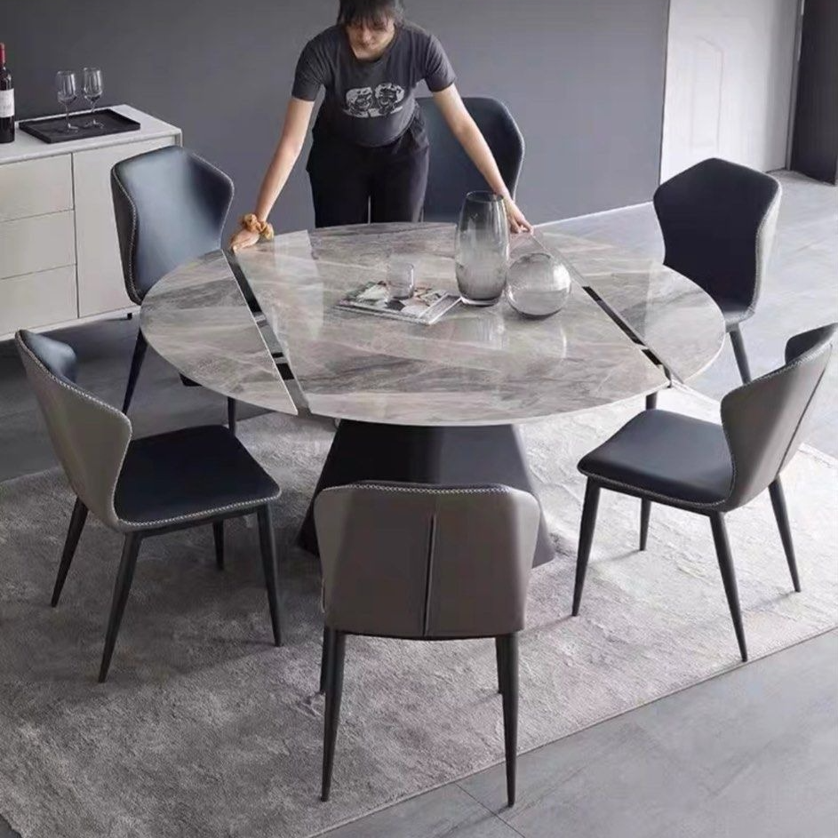 PIDON Modern Extendable Round Sintered Stone Dining Table