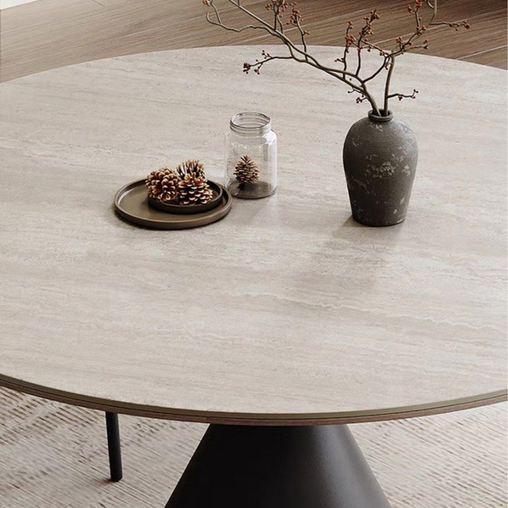 DELANEY Modern Travertine Round Dining Table