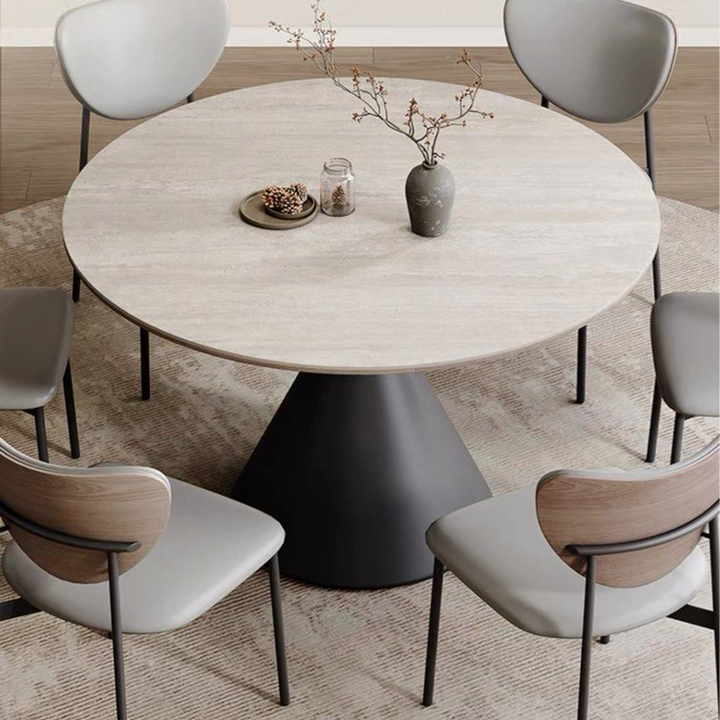 DELANEY Modern Travertine Round Dining Table