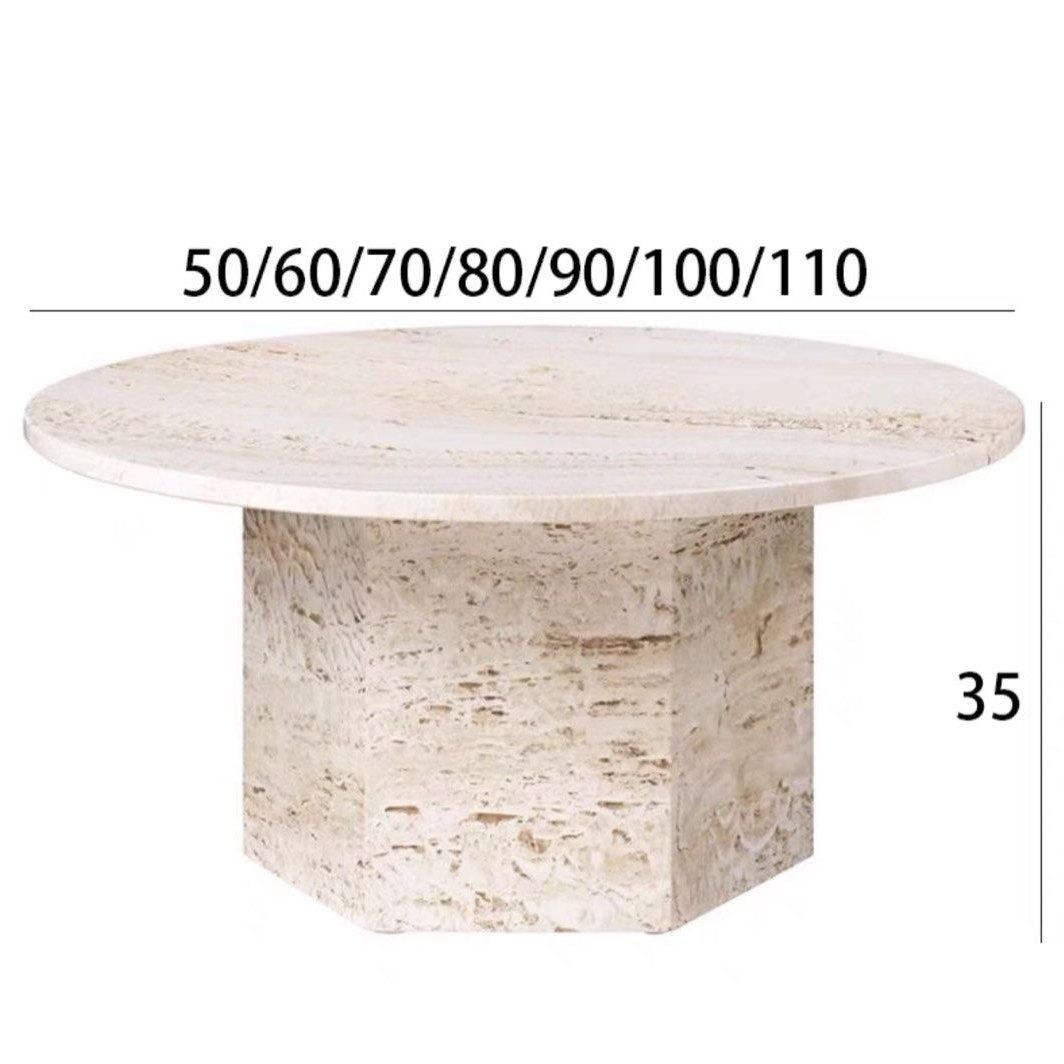 BONNER Modern Round Travertine Coffee Table