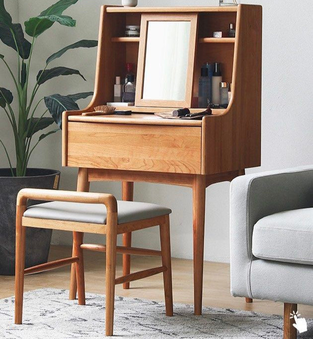 CREDI Rustic Solid Wood Vanity Table Set