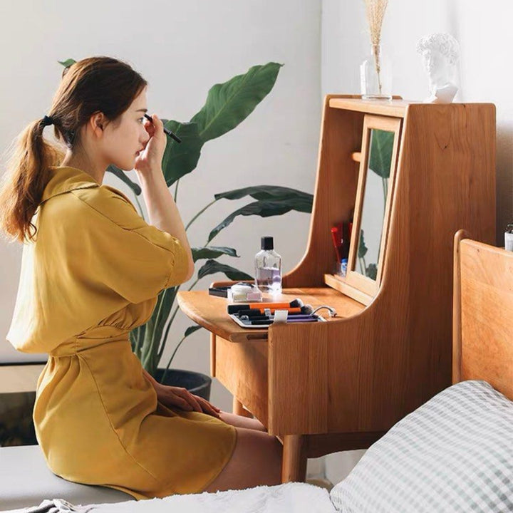 CREDI Rustic Solid Wood Vanity Table Set