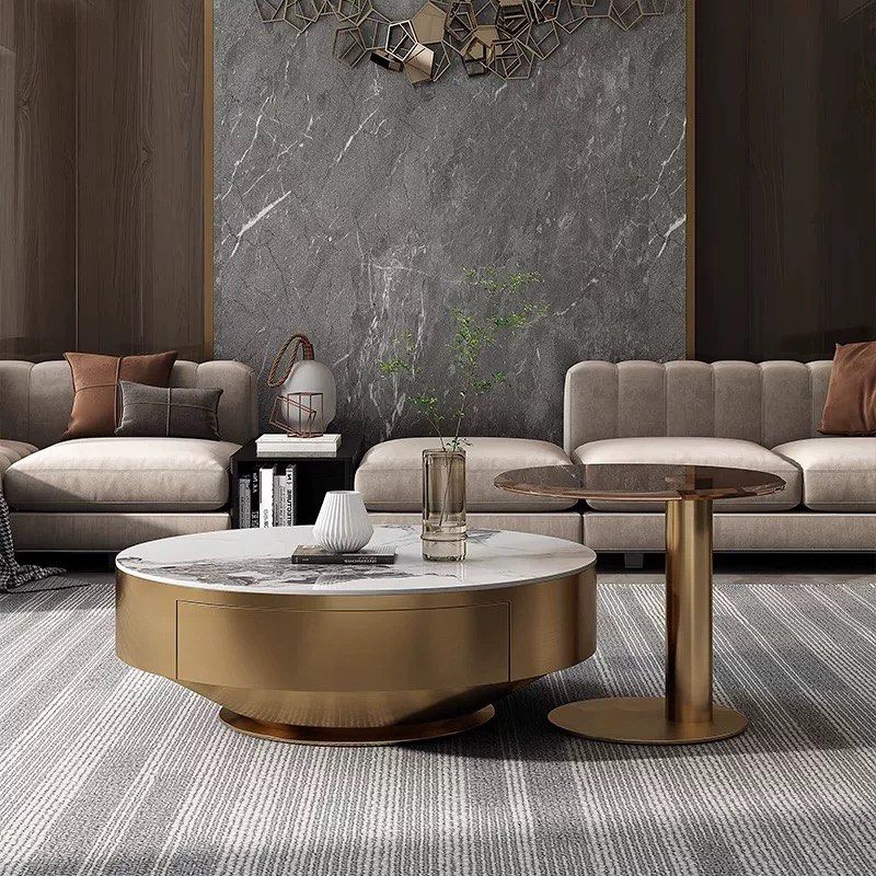 CURELT Modern Sintered Stone Round Coffee Tables