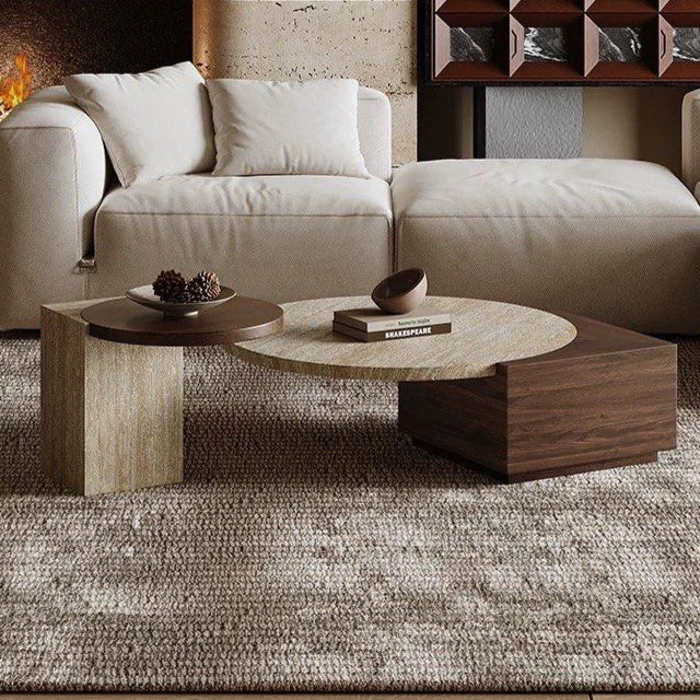 HUDURE Modern Travertine Coffee Tables
