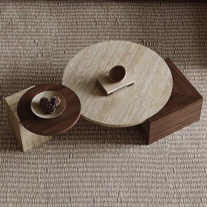 HUDURE Modern Travertine Coffee Tables
