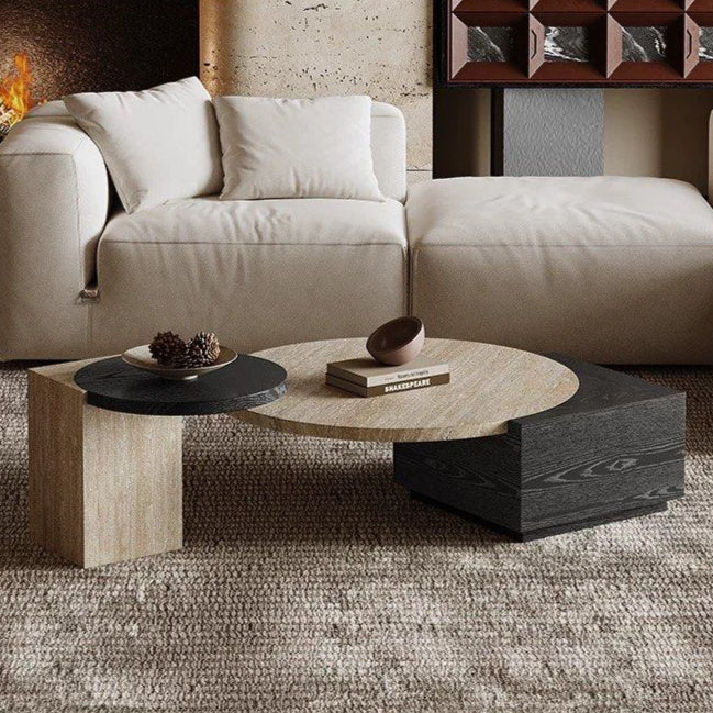 HUDURE Modern Travertine Coffee Tables