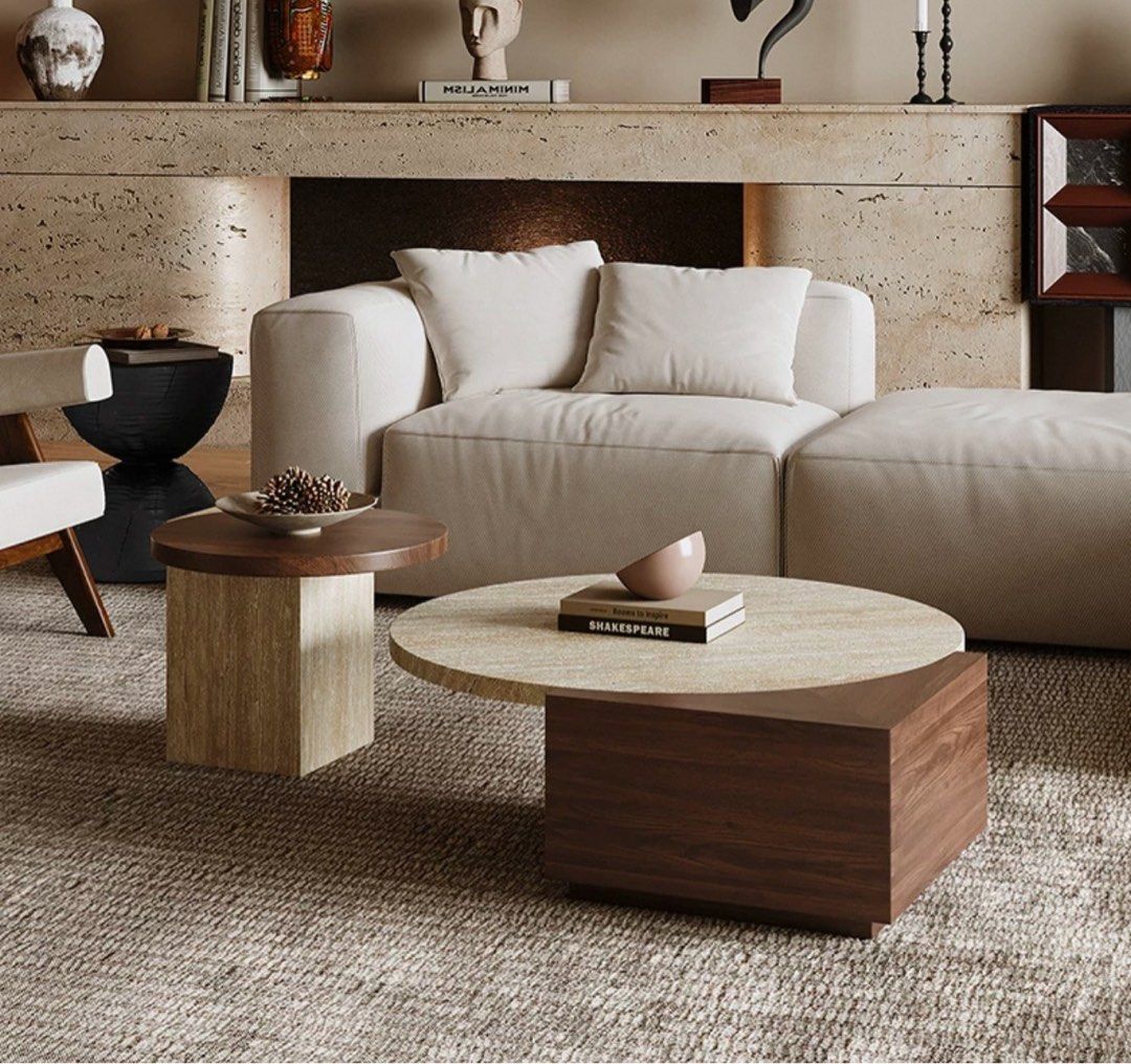 HUDURE Modern Travertine Coffee Tables