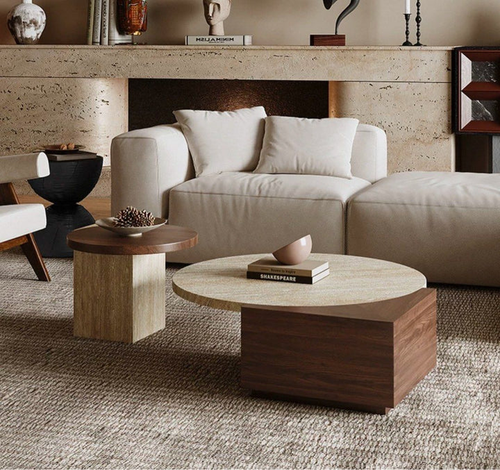 HUDURE Modern Travertine Coffee Tables