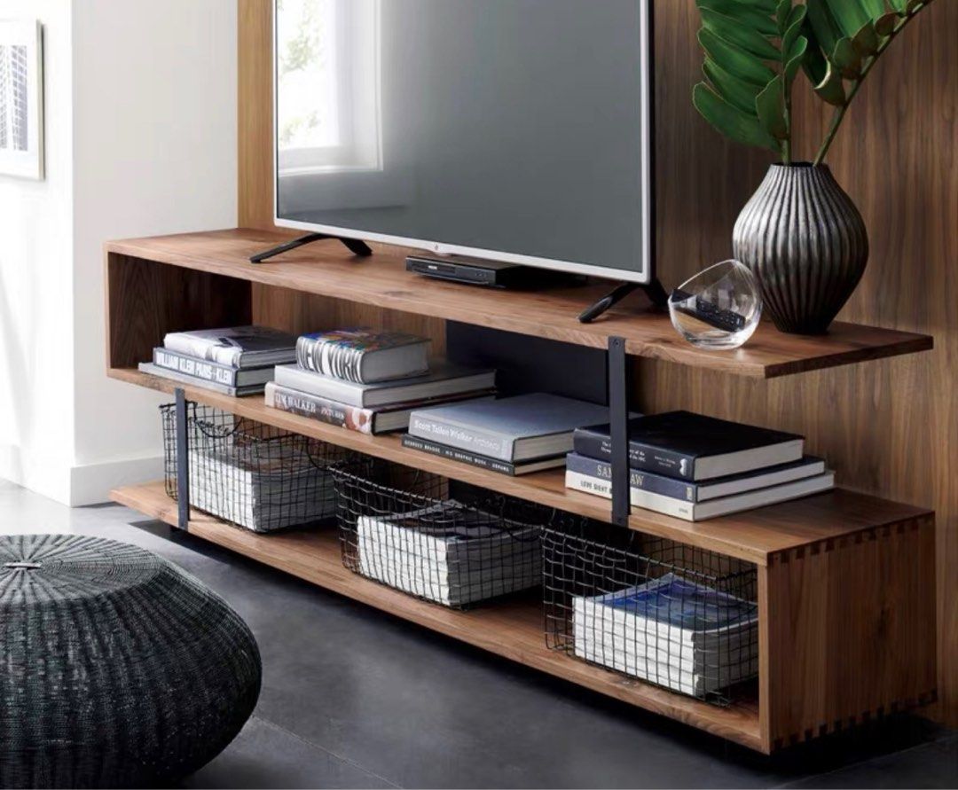 THARNIS Industrial Solid Wood TV Console
