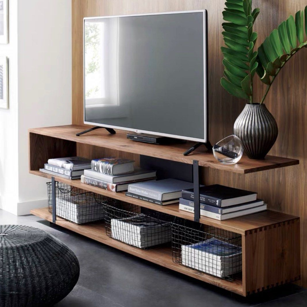 THARNIS Industrial Solid Wood TV Console