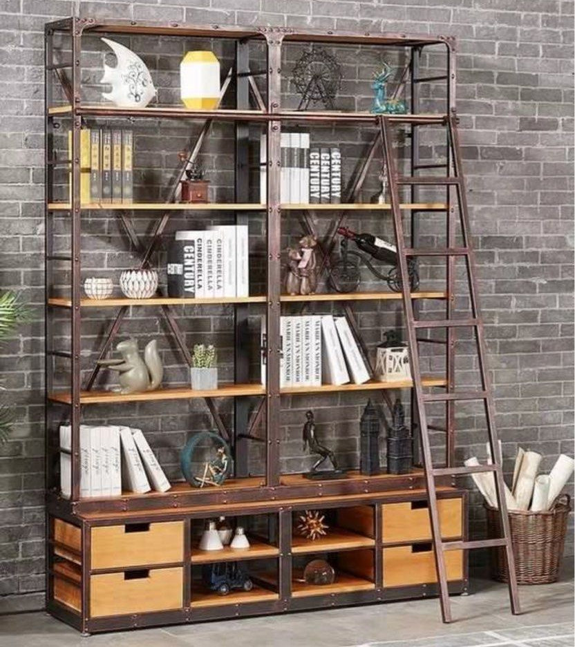 DARA Modern Industrial Solid Wood Library Shelf