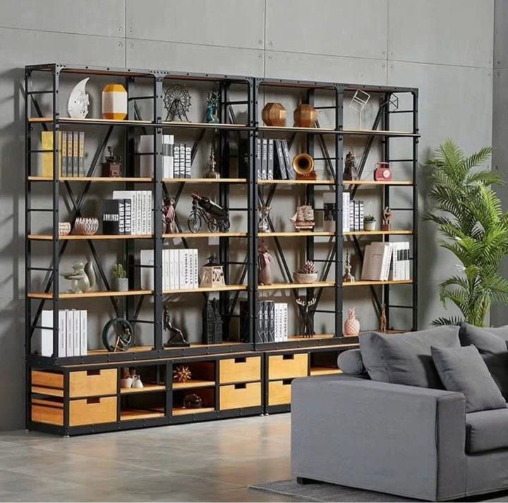 DARA Modern Industrial Solid Wood Library Shelf