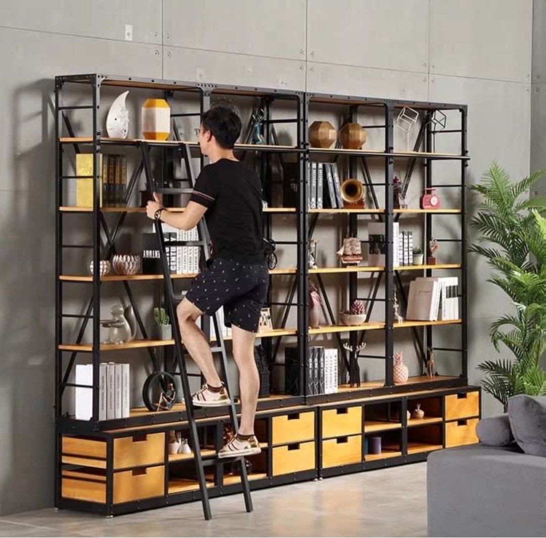 DARA Modern Industrial Solid Wood Library Shelf