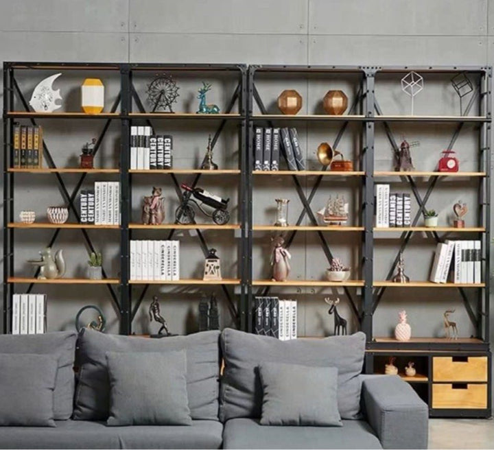 DARA Modern Industrial Solid Wood Library Shelf