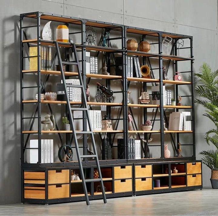 DARA Modern Industrial Solid Wood Library Shelf