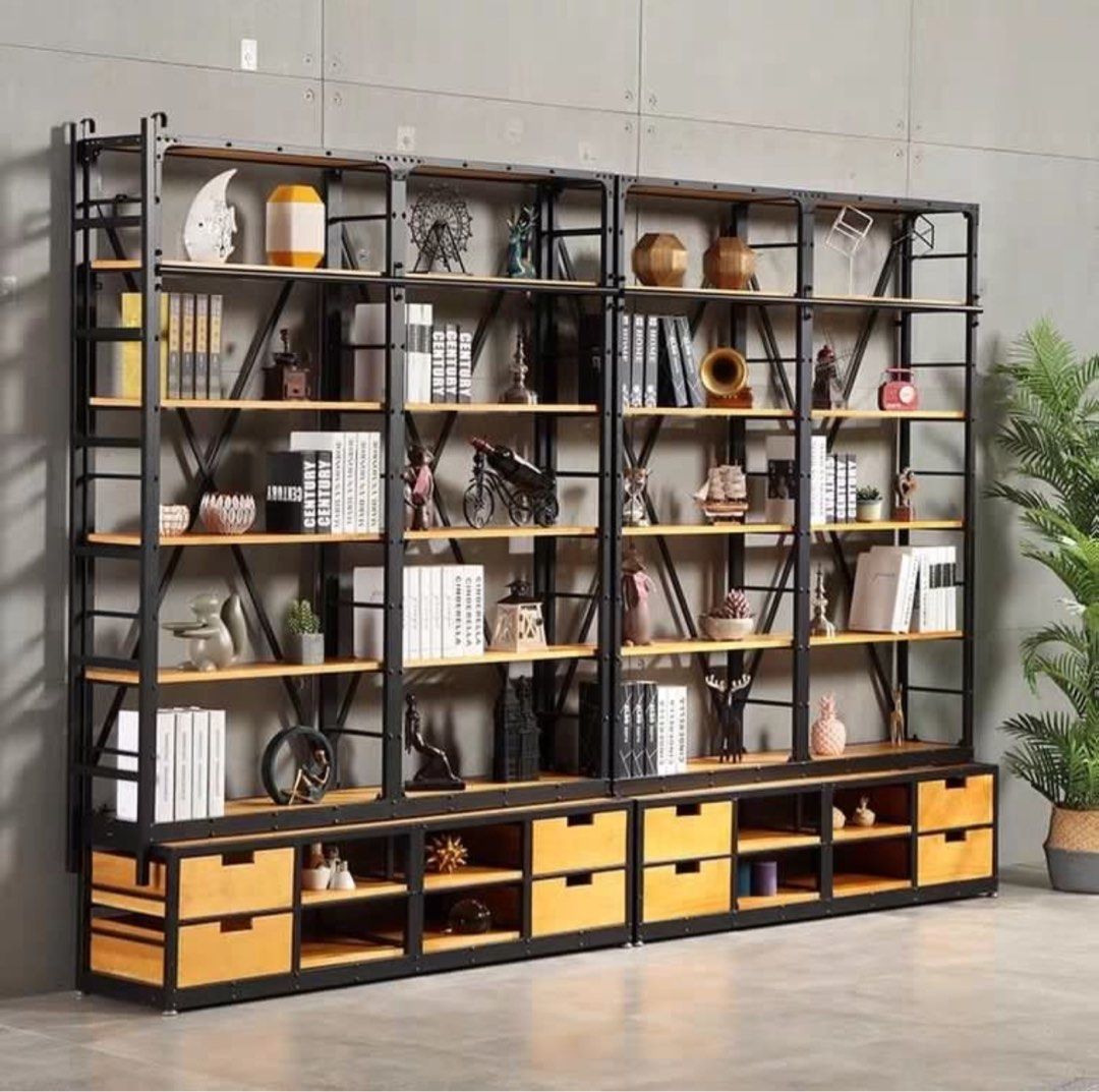 DARA Modern Industrial Solid Wood Library Shelf