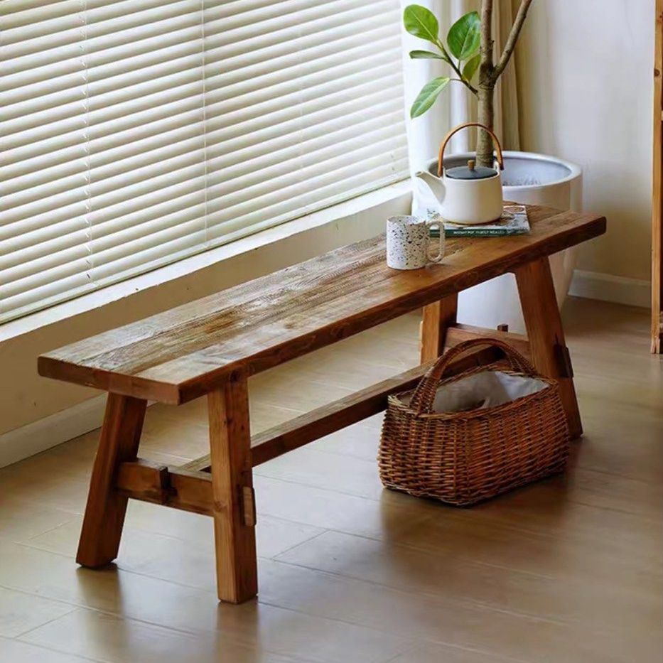DELILAH Rustic Elm Wood Dining Bench