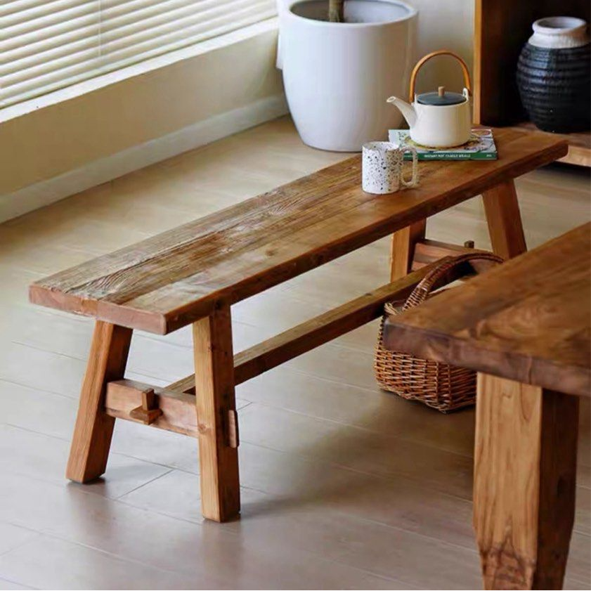 DELILAH Rustic Elm Wood Dining Bench