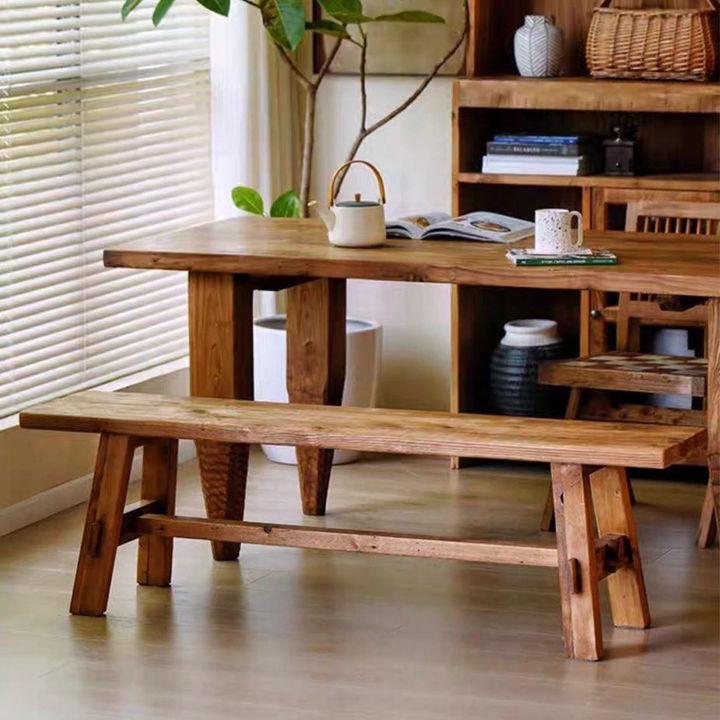 DELILAH Rustic Elm Wood Dining Bench