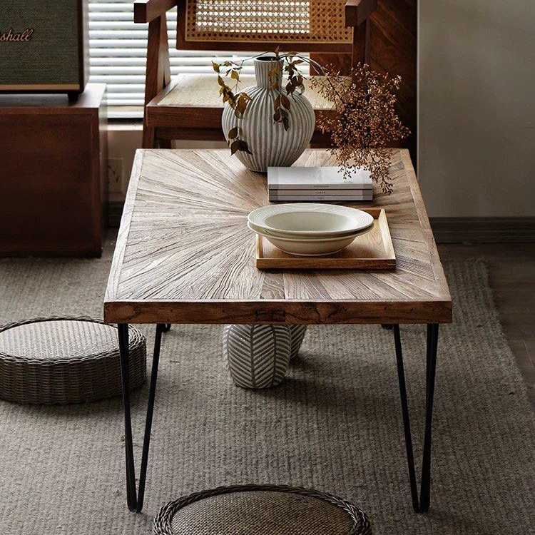BRANDT Rustic Elm Wood Rectangular Coffee Table