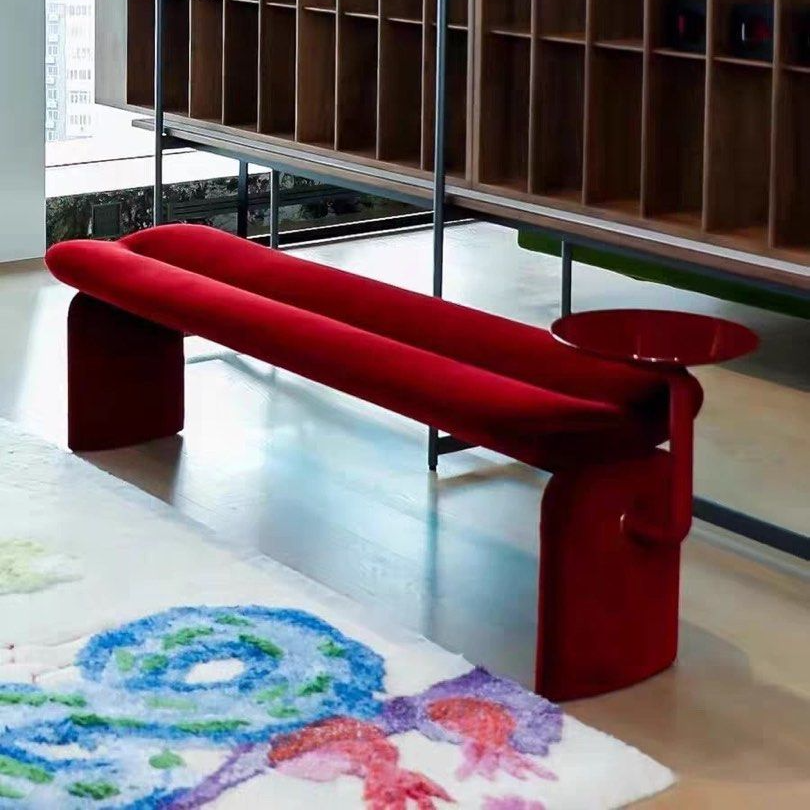 DARIKA Modern Velvet Bench With Side Table