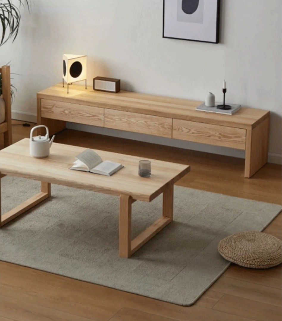 STECHI Modern Solid Oak Wood TV Console
