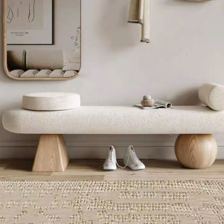 BEATRIX Modern Boucle Wood Bench