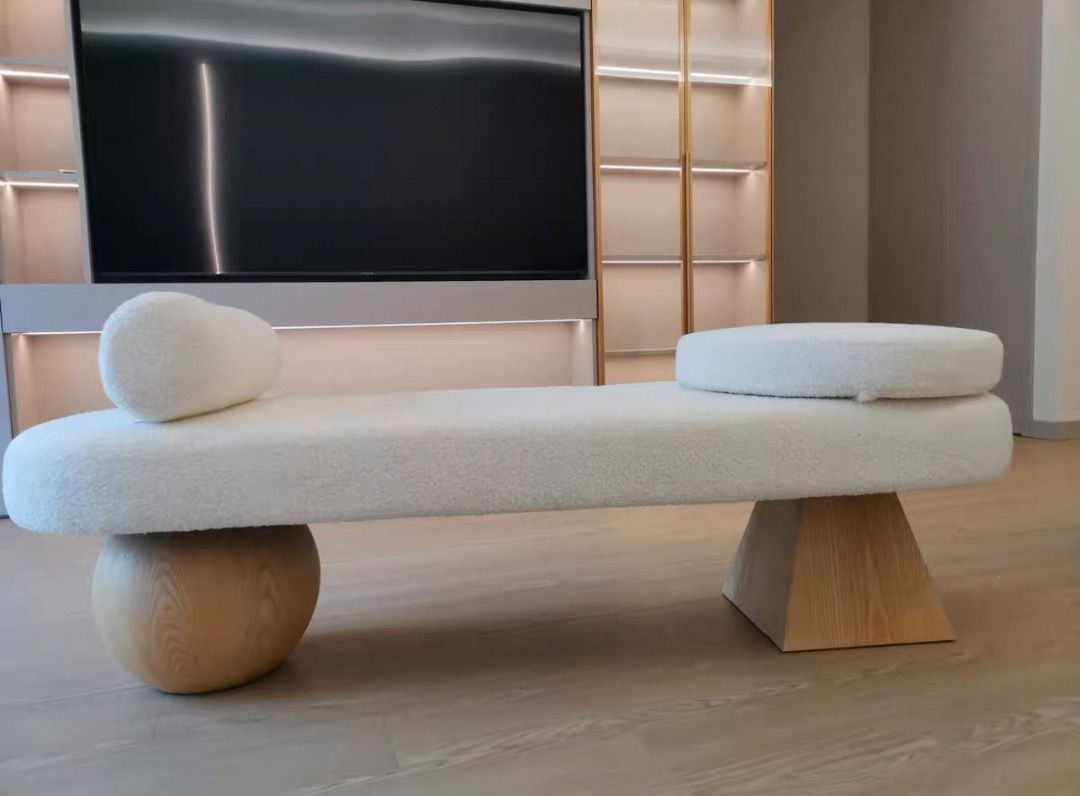 BEATRIX Modern Boucle Wood Bench