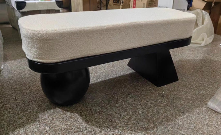 BEATRIX Modern Boucle Wood Bench