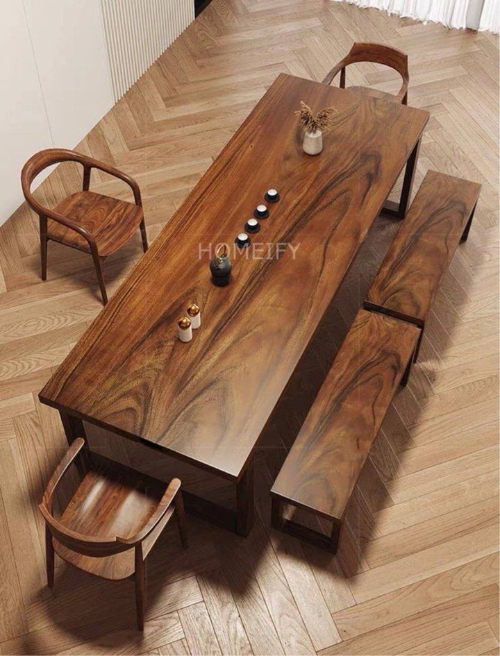 BADOU Rustic Walnut Wood Dining Table
