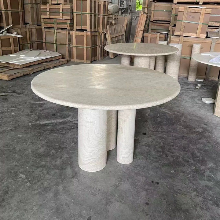 COOPER Modern Travertine Round Dining Table