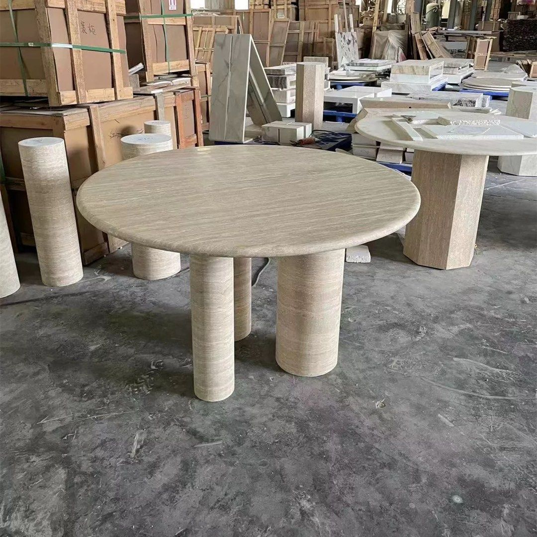 COOPER Modern Travertine Round Dining Table