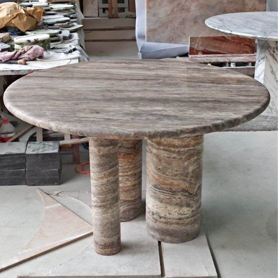 COOPER Modern Travertine Round Dining Table