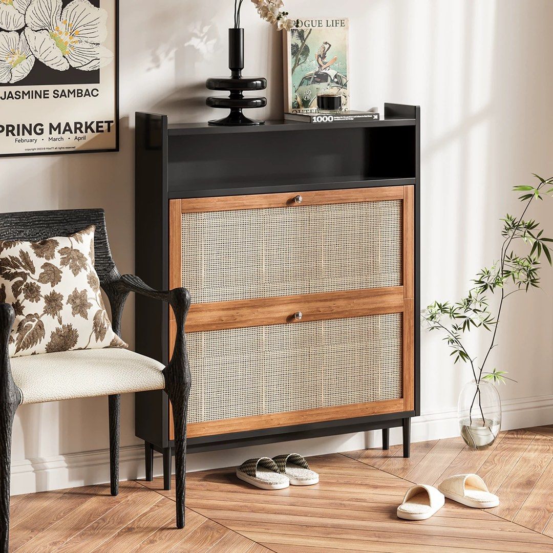 SOLIN Vintage Rattan Shoe Cabinet